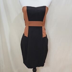 NWT Ark & Co Art Deco Strapless Bodycon Brown Black Sexy Cocktail Dress, Small